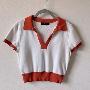 Vintage | Social Scene | White & Red/Orange Old School Knit Polo | Fits like M/L